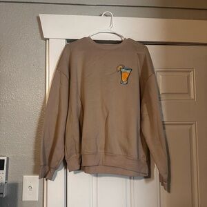 🍒Women's Tan Crewneck Sweater with Graphic Detail